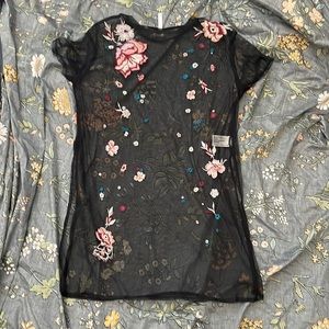 Embroidered flower sheer slip